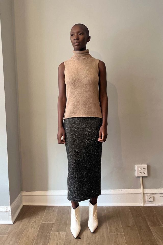 Hermes By Margiela Taupe Silk Knit Sleeveless Turtle Selected by