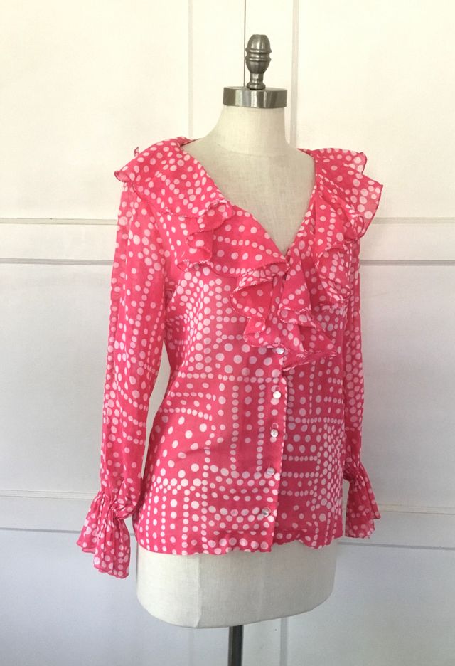 Vintage 1970s Ruffled Dot Blouse Selected by Souls of California #1