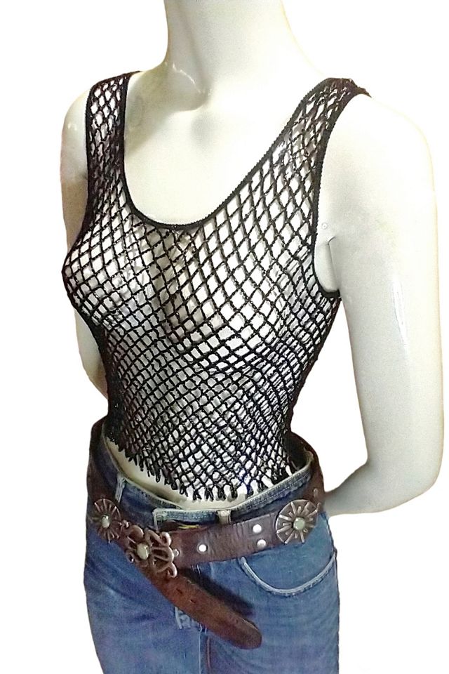 Vintage Black Beaded Net Top Selected by Garbage Soup | Free People