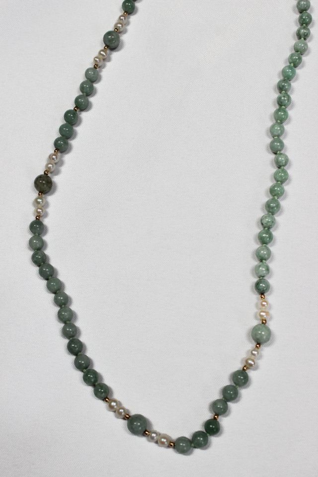 1980s Jade Pearl 14k Gold Strand Necklace Selected By Moons + Junes Vintage #1