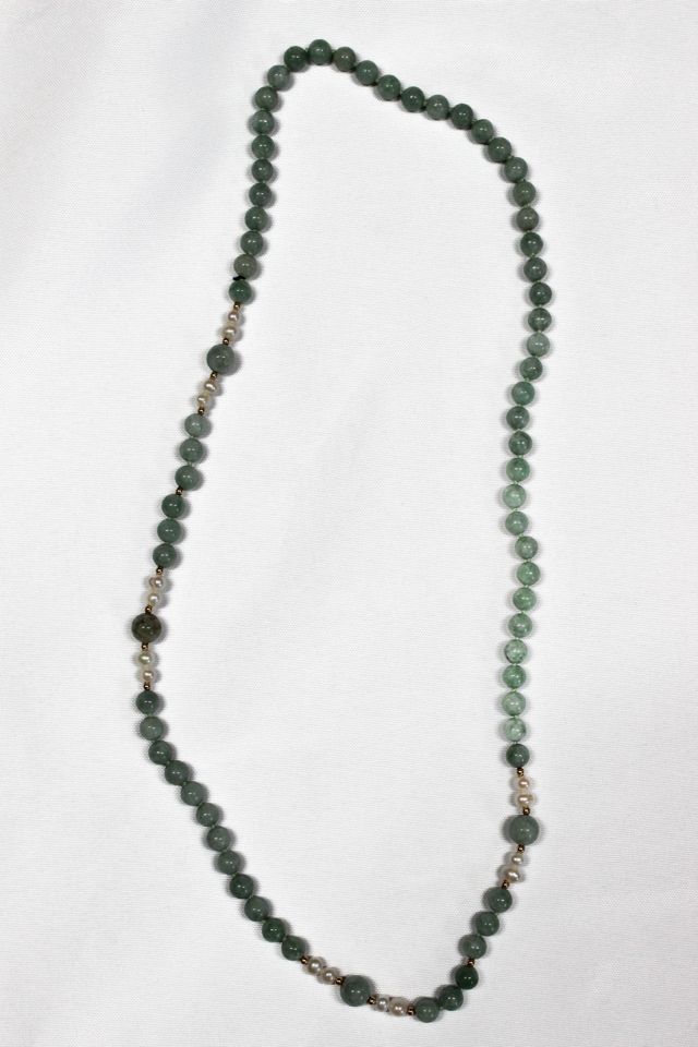 1980s Jade Pearl 14k Gold Strand Necklace Selected By Moons + Junes Vintage #2