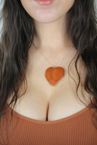 Vintage Wooden Heart Pendant Snake Chain Silver Necklace Selected By Moons + Junes Vintage