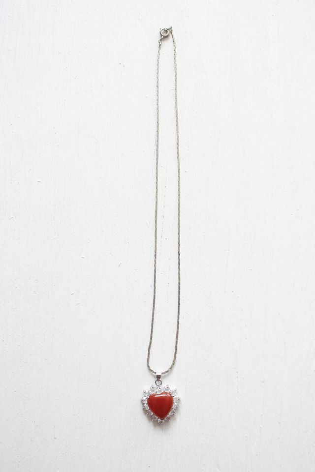 Vintage Carnelian Rhinestone Heart Pendant Necklace Selected By Moons + Junes Vintage #2