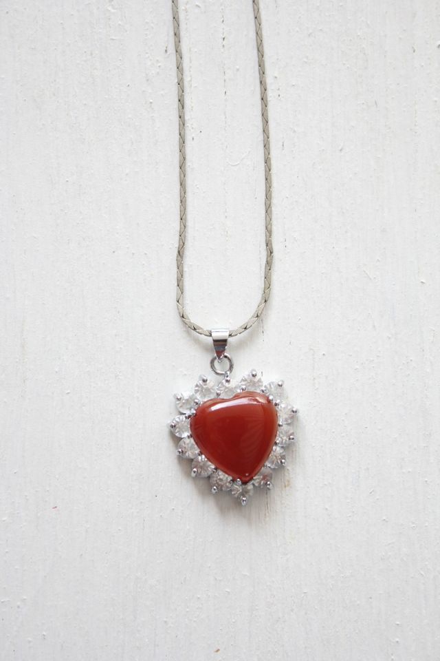 Vintage Carnelian Rhinestone Heart Pendant Necklace Selected By Moons + Junes Vintage #3