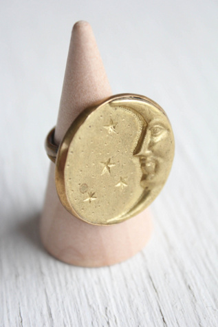Vintage Brass Moons + Stars Statement Ring Selected By Moons + Junes Vintage