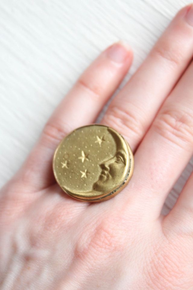 Vintage Brass Moons + Stars Statement Ring Selected By Moons + Junes Vintage #1