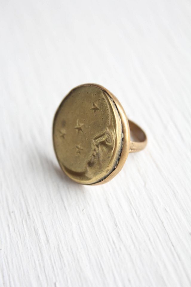 Vintage Brass Moons + Stars Statement Ring Selected By Moons + Junes Vintage #2