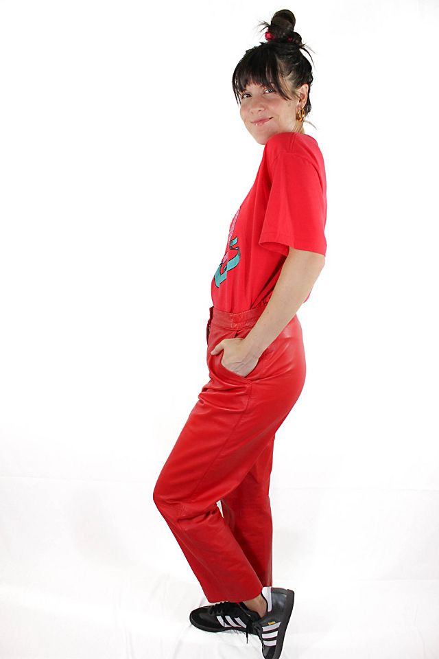 1990s Siren Red Leather Pants Selected By Moons + Junes Vintage