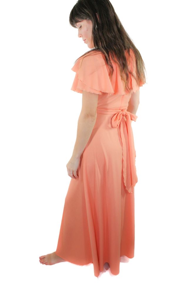 1960s Peach Cape Maxi Dress Selected By Moons + Junes Vintage #1