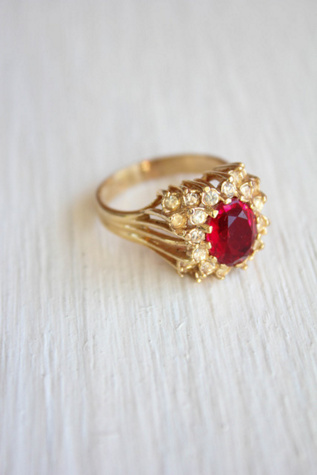 Vintage Ruby Rhinestone Gold Cocktail Ring Selected By Moons + Junes Vintage