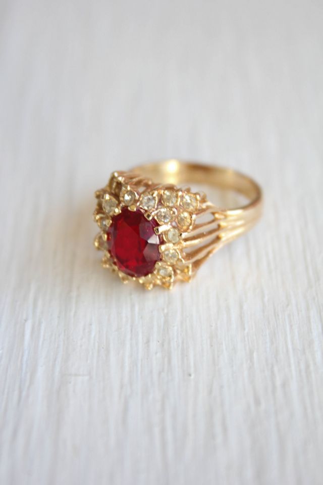 Vintage Ruby Rhinestone Gold Cocktail Ring Selected By Moons + Junes Vintage #1