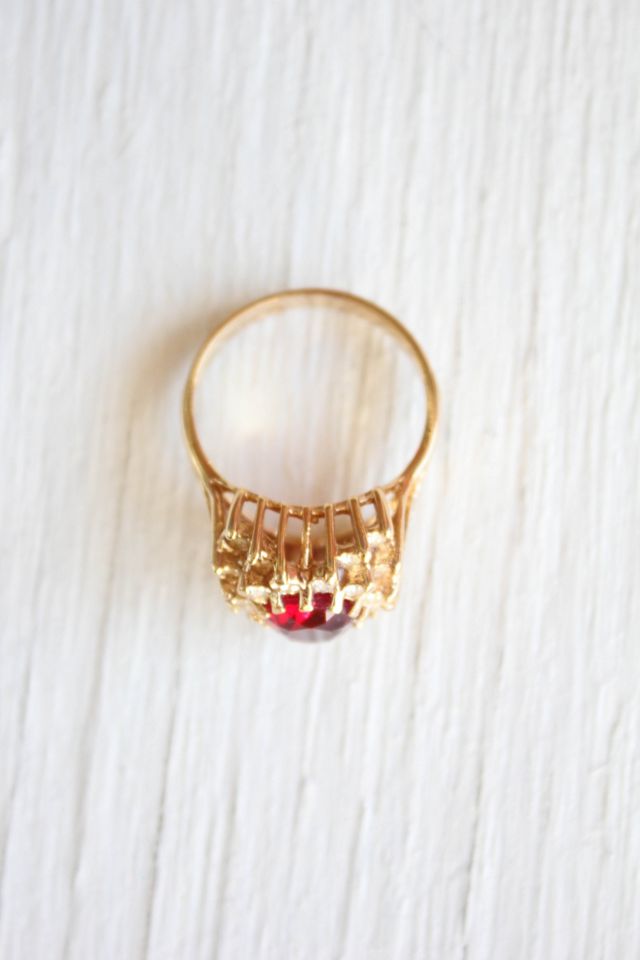 Vintage Ruby Rhinestone Gold Cocktail Ring Selected By Moons + Junes Vintage #2