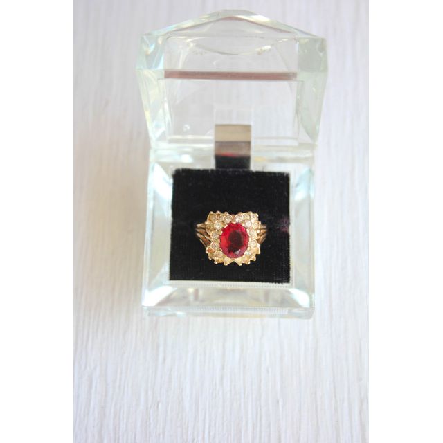 Vintage Ruby Rhinestone Gold Cocktail Ring Selected By Moons + Junes Vintage #3