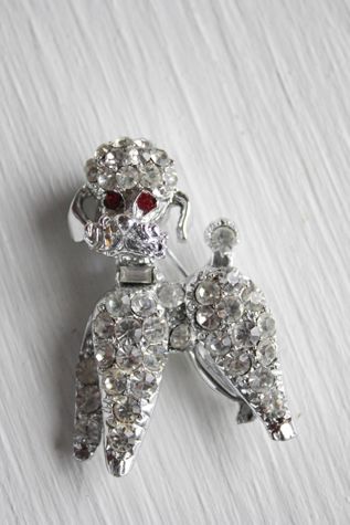 Vintage Rhinestone Poodle Brooch Pin Selected By Moons + Junes Vintage