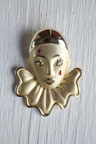 Vintage Crying Clown Gold Brooch Pin Selected By Moons + Junes Vintage