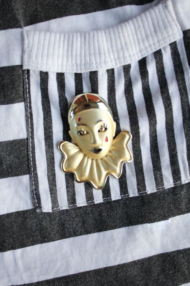 Vintage Crying Clown Gold Brooch Pin Selected By Moons + Junes Vintage #1