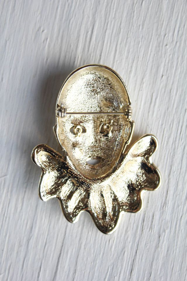 Vintage Crying Clown Gold Brooch Pin Selected By Moons + Junes Vintage #2