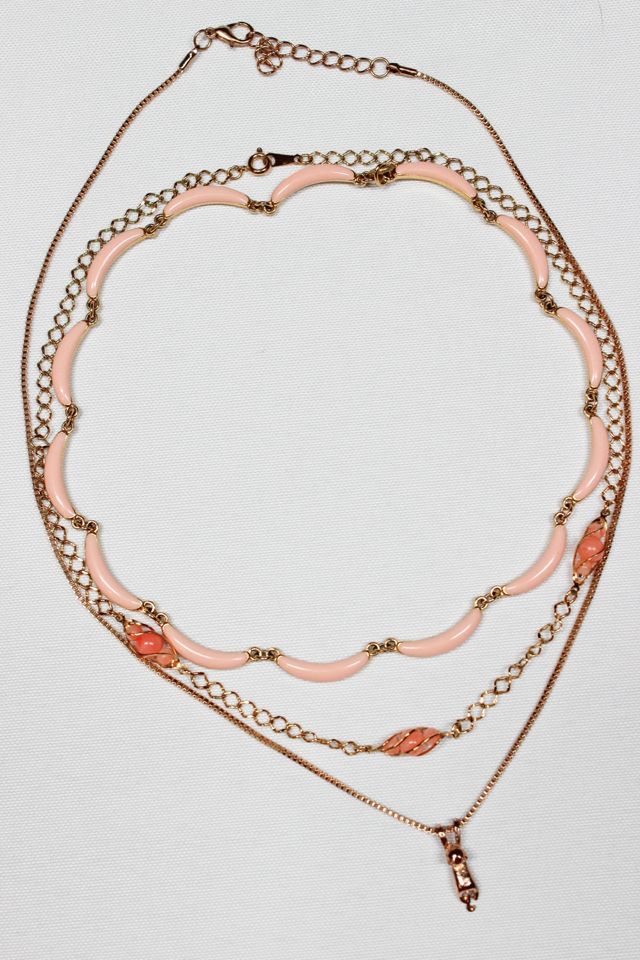 1980s Coral Cat Gold Layered Necklace Set Selected By Moons + Junes Vintage #1