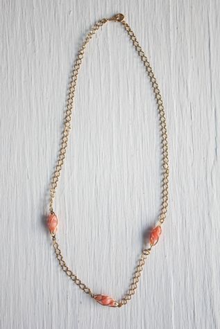 Vintage Coral Beaded Gold Chain Necklace Selected By Moons + Junes Vintage