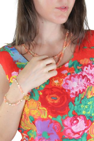 1970s Coral Pearl Strand Bracelet + Necklace Set Selected By Moons + Junes Vintage