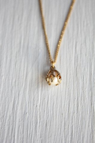 Vintage Gold Caged Pearl Drop Necklace Selected By Moons + Junes Vintage