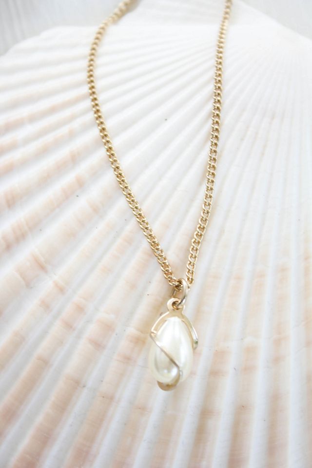 Vintage Gold Caged Pearl Drop Necklace Selected By Moons + Junes Vintage #3