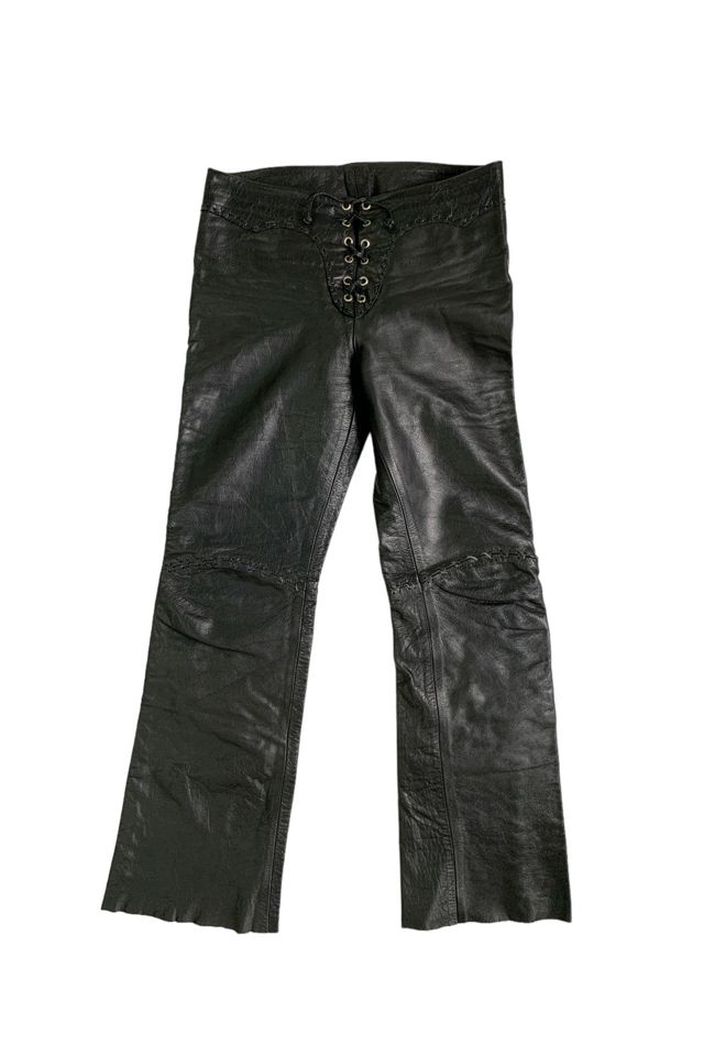 Vintage 1970s Lace Up Flare Leather Pants Selected by