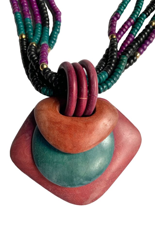 Vintage 1990s Wooden Pendant Necklace Selected by SharpLilTeeth #1