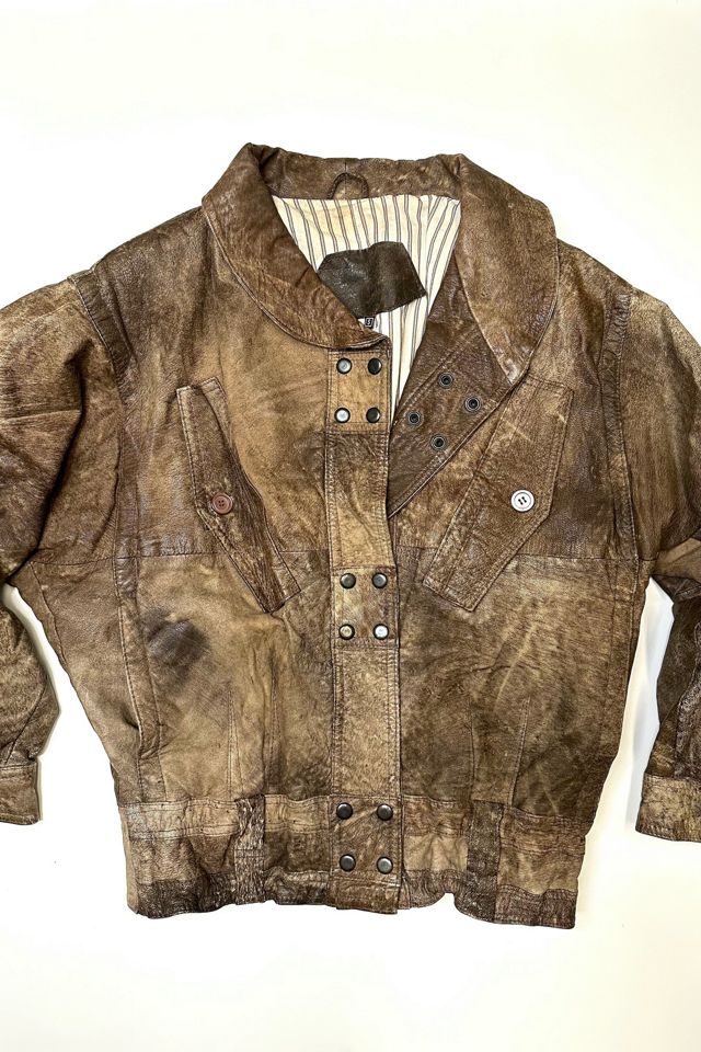 1980s Treated Brown Leather Jacket Selected by Cherry #2