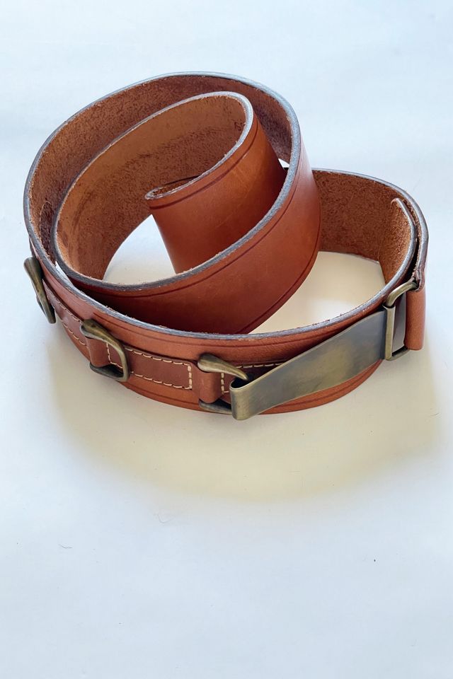 Vintage 1990's Large Hook Brown Leather Belt Selected by