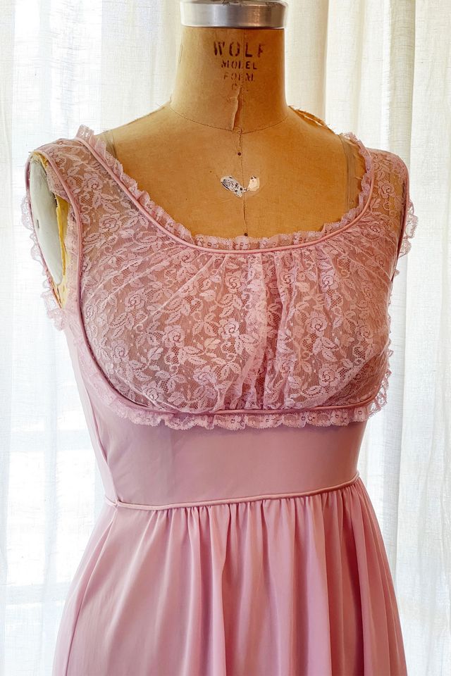 Antique Vintage Pink Silk Lace Nightgown Slip Dress Lace Accents - Ruby Lane