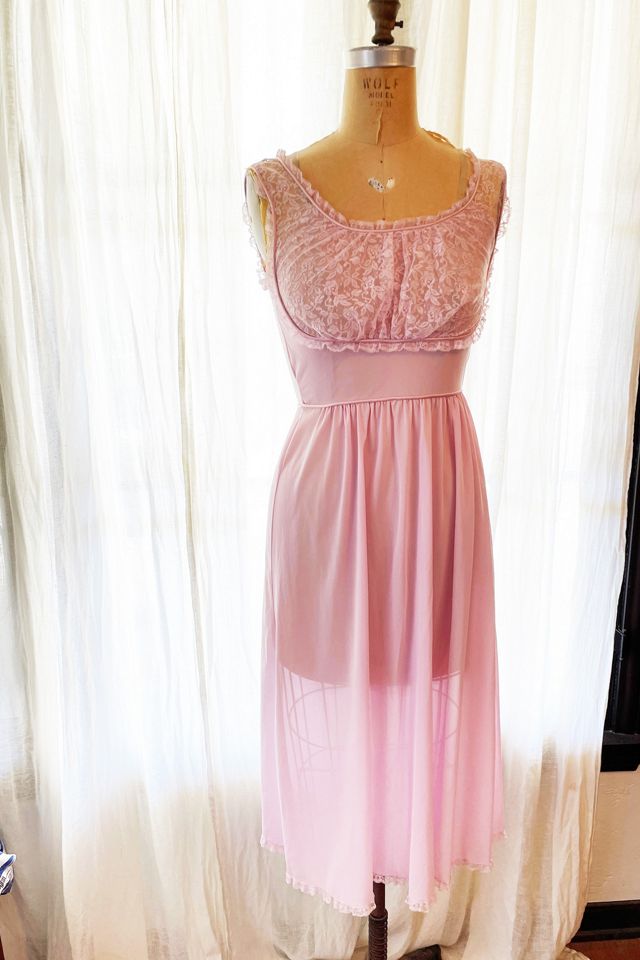 Vintage 1960's Pink Lace Bodice Slip Nightgown Selected by FernMercantile #3