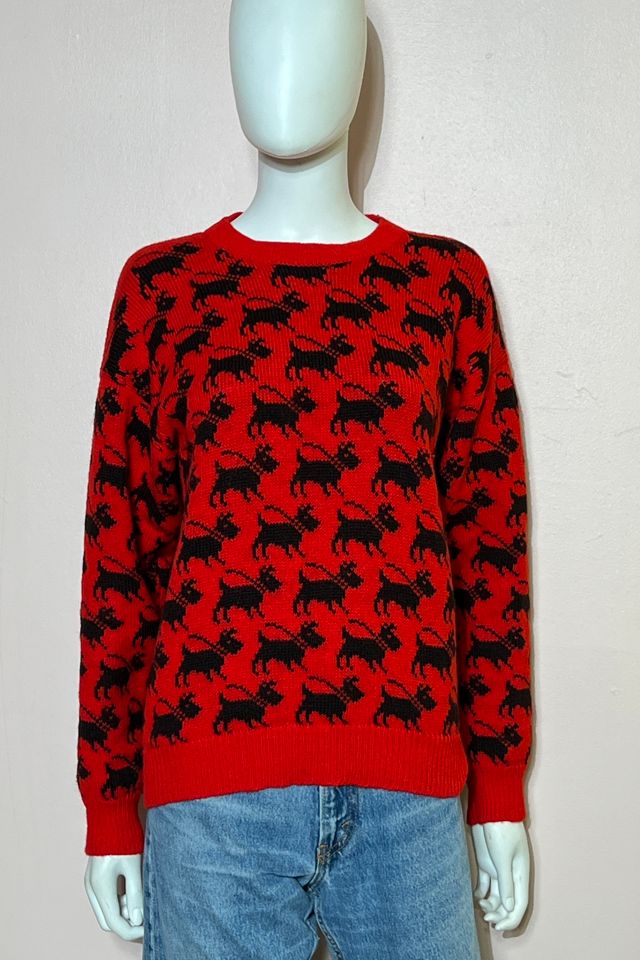 Red Wool Scotty Dog All Over Print Sweater Selected by Animal Vintage