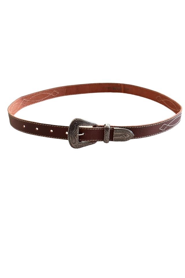 Vintage 1980's Brown Leather Belt With Silver Tone Buckle Selected By  Afterlife Boutique