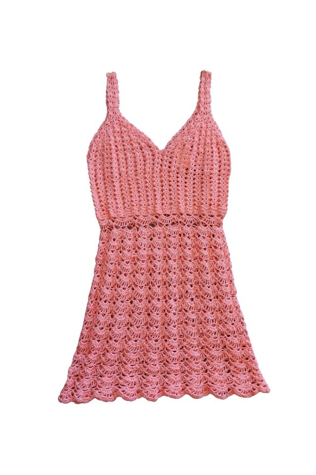 Vintage 1970s Pink Crochet Mini Dress Selected By The Holding Company