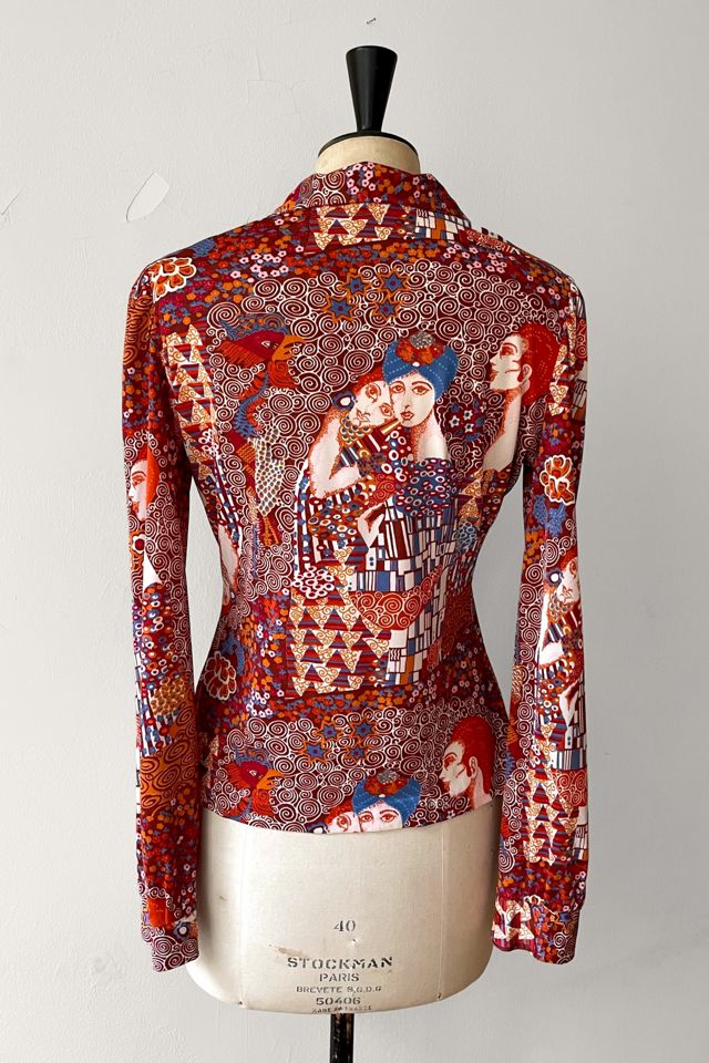 70s Vintage Lady’s Face Art Nouveau Print Top Selected by MARMALADE #1