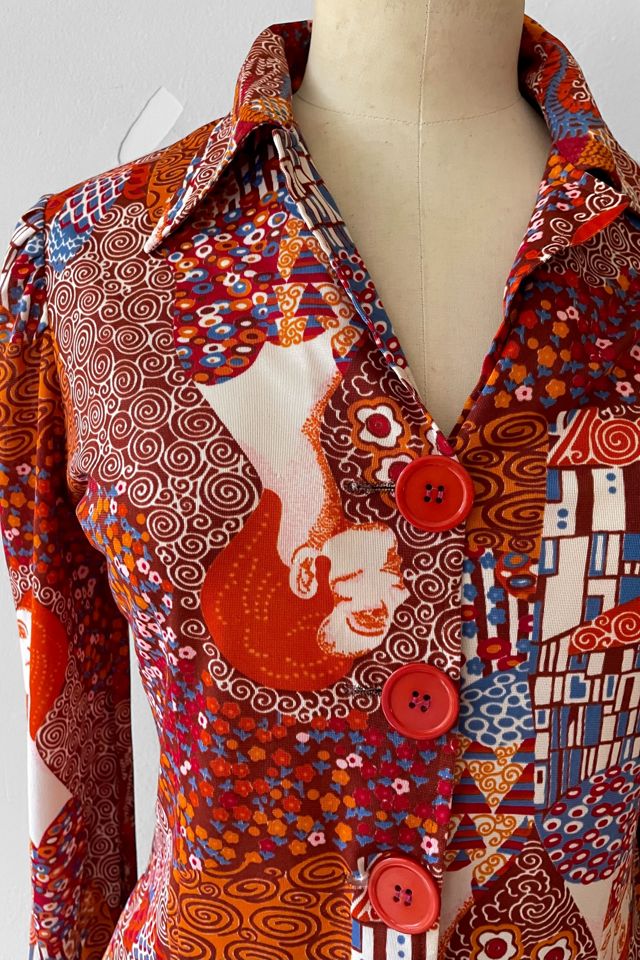 70s Vintage Lady’s Face Art Nouveau Print Top Selected by MARMALADE #2