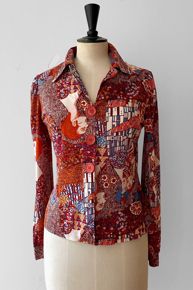 70s Vintage Lady’s Face Art Nouveau Print Top Selected by MARMALADE #3