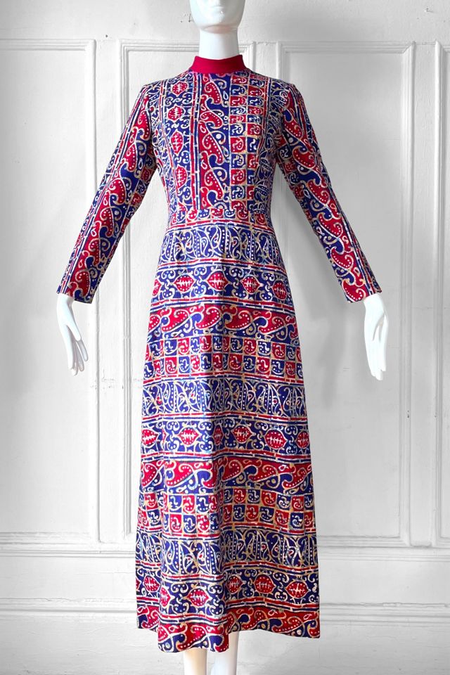 Vintage 60s Boho Batik Print Maxi Dress Selected by MARMALADE #1