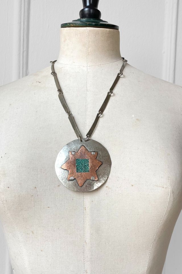 Vintage Lillo Signed Brutalist Mixed Metal Star Medallion Necklace Selected by MARMALADE #1