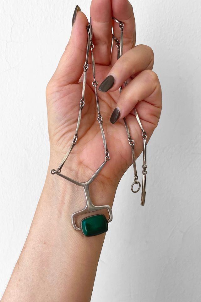 Vintage 1962 Signed Åke Stavenow Mid-Century Modernist Sterling Silver Malachite Necklace #1