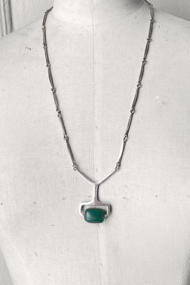 Vintage 1962 Signed Åke Stavenow Mid-Century Modernist Sterling Silver Malachite Necklace #3