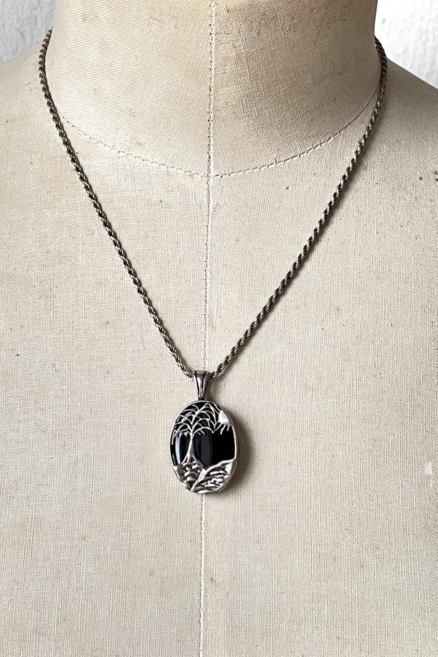 Vintage Sterling Silver and Obsidian Spooky Tree Pendant Necklace Selected by MARMALADE #2