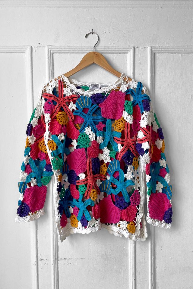 Vintage 80s Seashell Themed Open Crochet Sweater Selected by MARMALADE