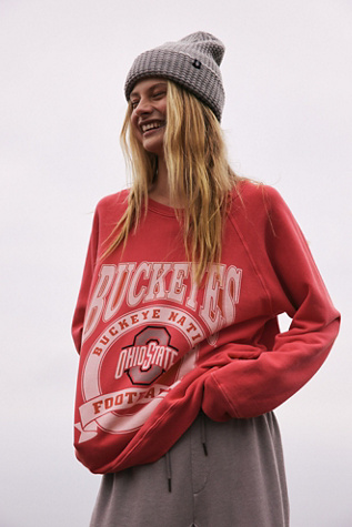 NCAA Ohio State Buckeyes Women's Corded Crew Pullover Sweatshirt - 100% Cotton, Ribbed Cuffs & Hem, Red, Large