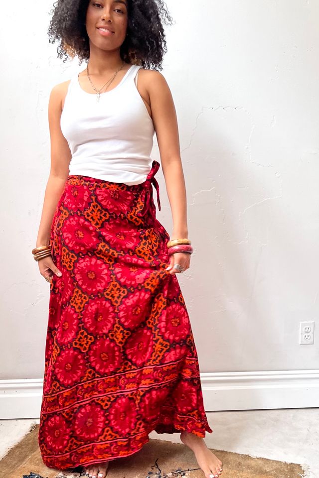 Vintage Ruby Block Print Wrap Skirt Selected by Anna Corinna