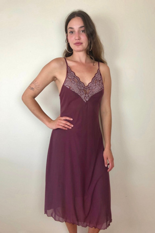 Vintage Eggplant Lace Nylon Slip Dress Selected by Picky Jane | Free People