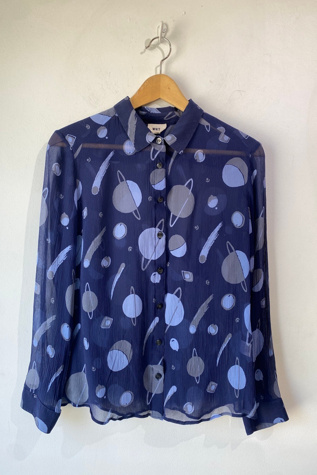 Whit Blue Planets Silk Shirt Selected by The Curatorial Dept.