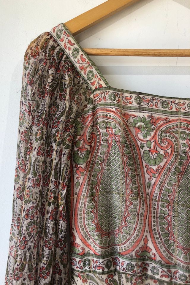 Vintage Orange and Green Block Print Silk Dress Selected by The Curatorial Dept. #1