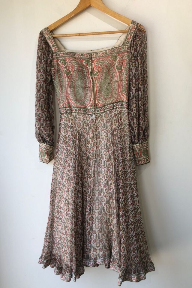 Vintage Orange and Green Block Print Silk Dress Selected by The Curatorial Dept. #3